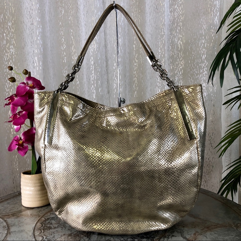 Michael Kors Julian Python Print Gold Hobo - image 1